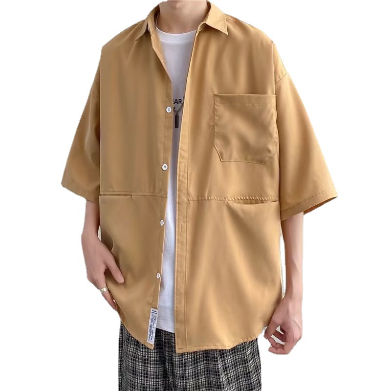 2022 Hong Kong Style Short-sleeved Shirt Jacket Men's Loose Summer Thin Fashionable Instagram Style Workwear Japanese Style Plagianshuai Half-sleeved Shirt