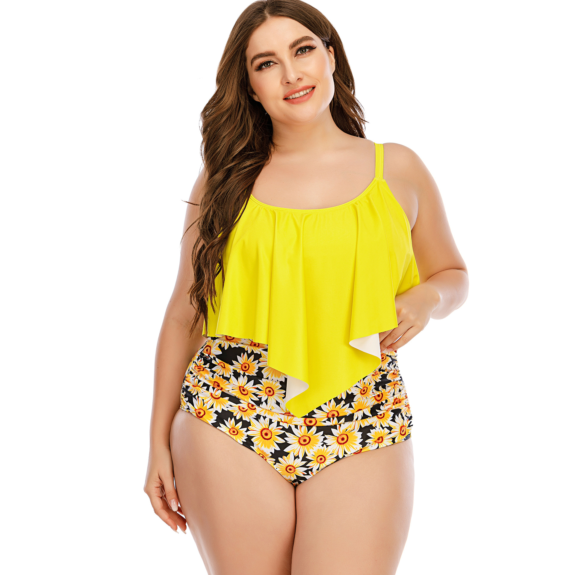 Sea Grove21054 Cross-border Swimming Small Fresh Women's European and American Large Size Swimsuit High Waist Printed Bikini Split