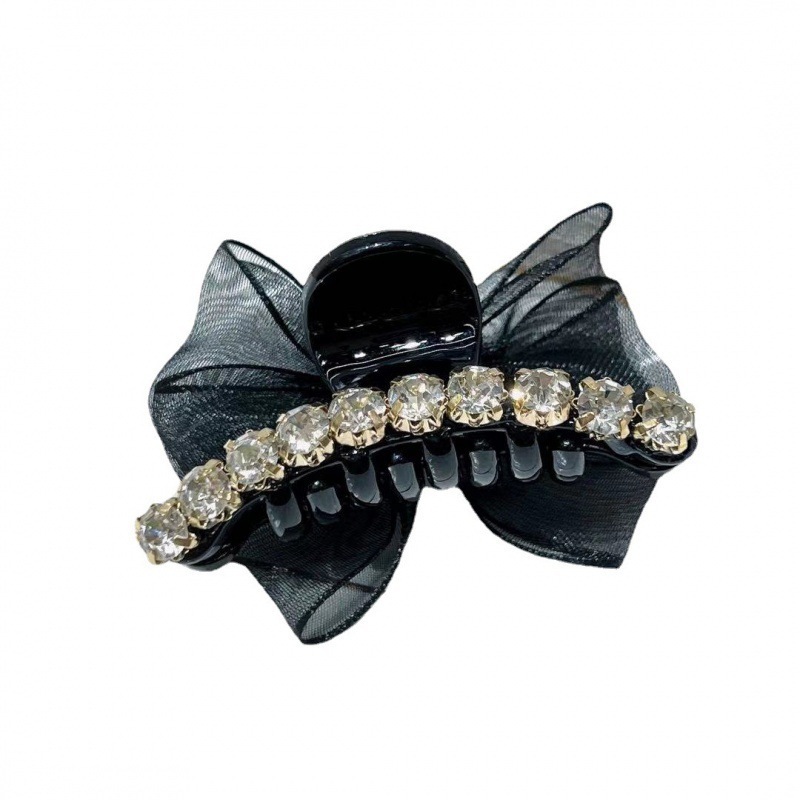 Korean-style Spring and Summer New Arrival Bow Rhinestone Bangs Grab Clip Super Fairy Mesh Hairpin All-match Elegant Internet Celebrity Shark Clip