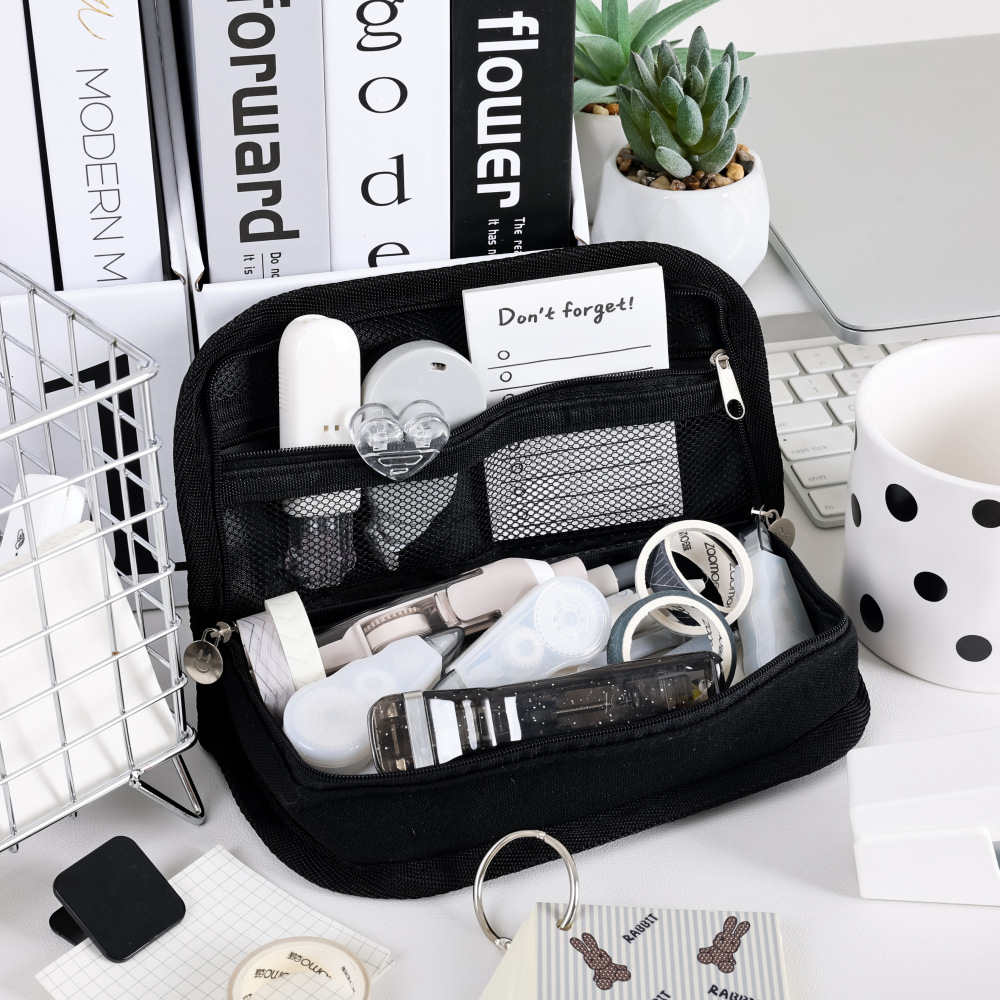 ins style black and white checkerboard pencil bag large capacity stationery bag canvas student simple high value pencil bag wholesale