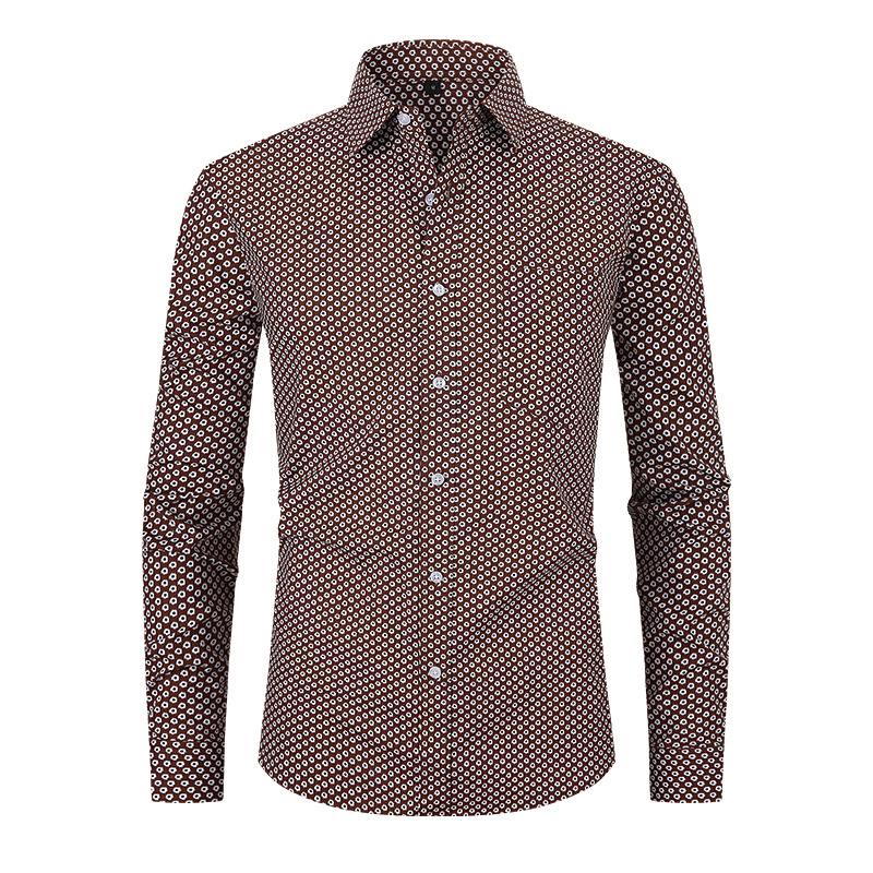 Men's New Printed Foreign Trade Shirt Spring and Summer Cross-border Lapel Long-sleeved Loose American Size Men's Large Size Shirt Men's Autumn
