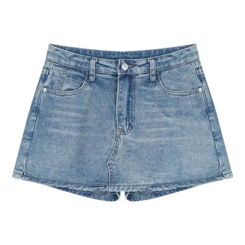 Sweet and spicy anti-exposure denim skirt for women spring  new style hip-covering high-waist a-line skirt slimming shorts skirt