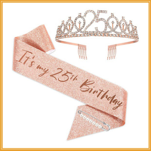 European and American Hot Selling Birthday Headwear Crown Birthday Princess Rose Gold Digital Crown Crown Crown Ribbon Set