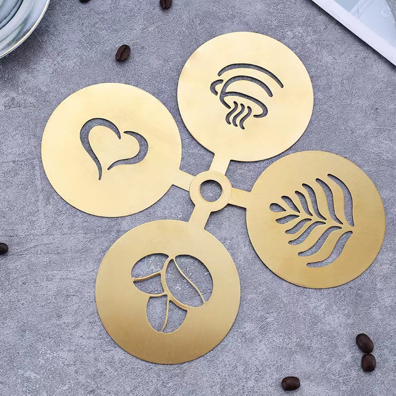 Cross-border Amazon stainless steel 430 coffee flower mould bread powder spray flower mould DIY fancy milk cover printing mould
