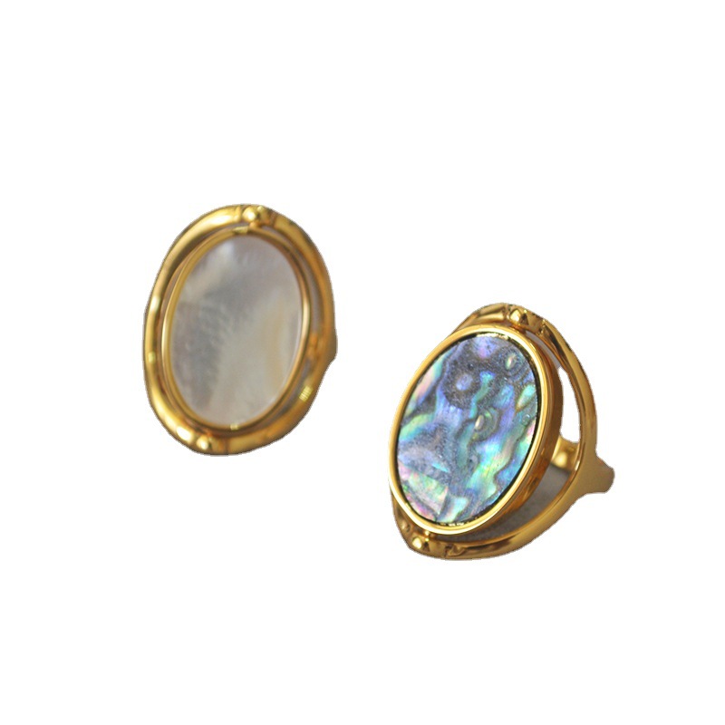 European and American niche design double-sided rotatable mother-of-pearl abalone fashionable modern personality ring index finger ring