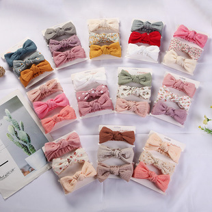 European and American Baby Rabbit Ears Hair Accessories Three-piece Set DIY Children's Cute Bow Headband Zou Cloth Cotton Hair Band Set
