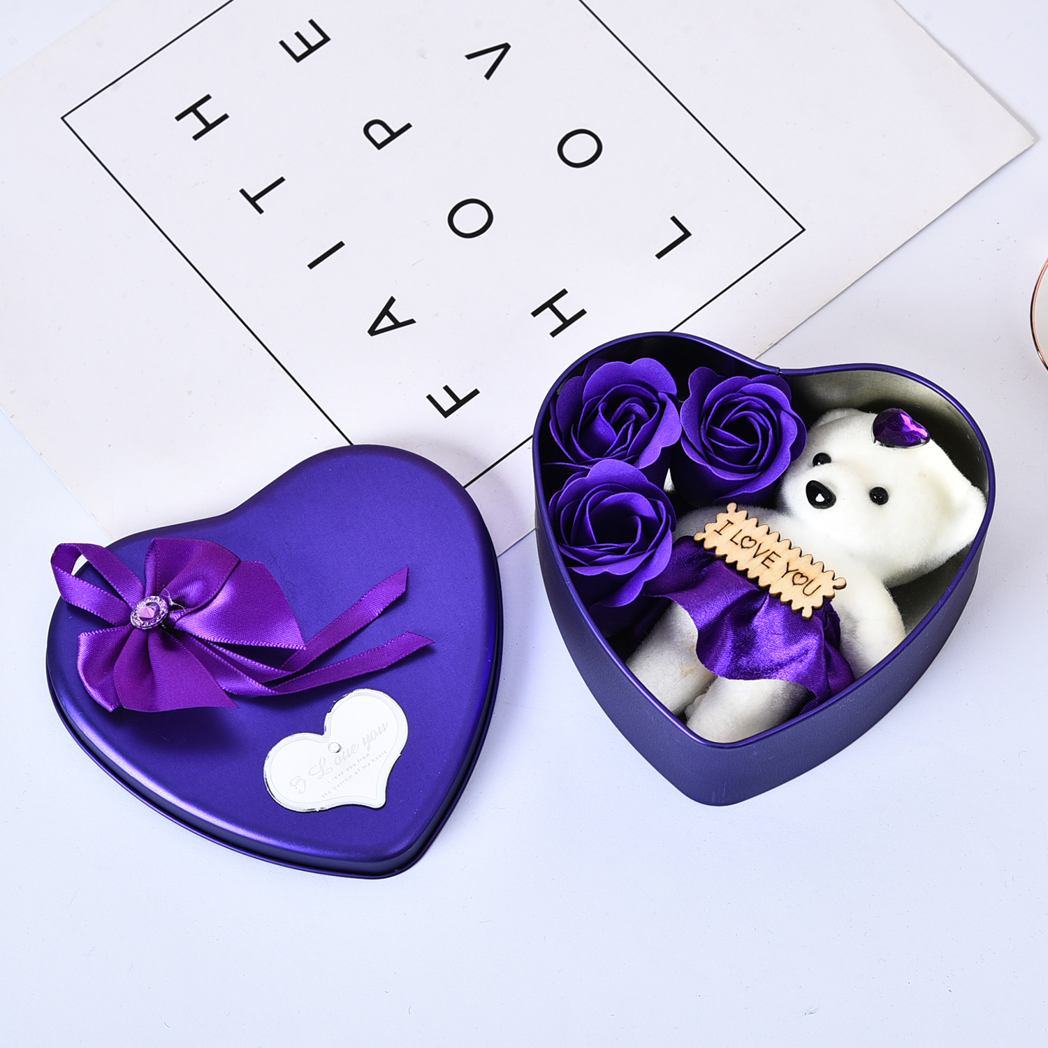 Heart-shaped Iron Box Soap Flower Valentine's Day Gift Eternal Flower Simulation Rose Foreign Trade Bouquet Gift Creative Wedding