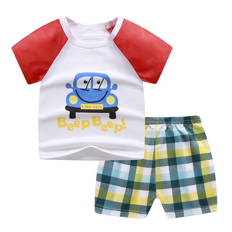 2023 new children's short sleeve T-shirt summer baby boys and girls baby short sleeve shorts set home wholesale