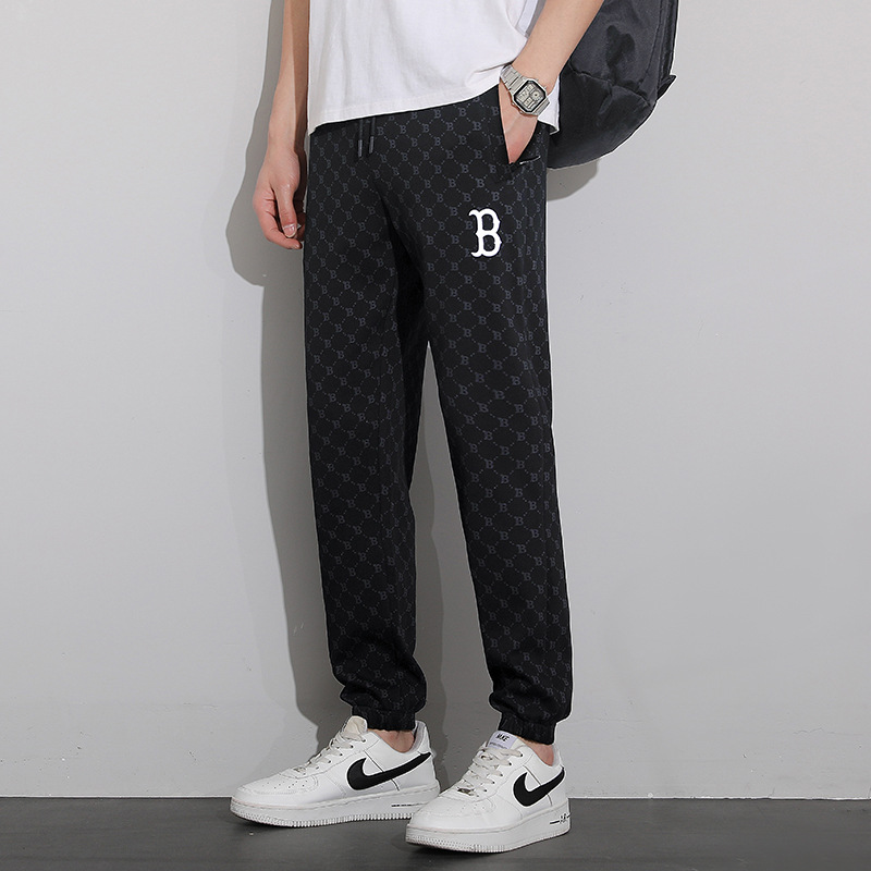 Sports pants men's spring and autumn loose straight ankle-tied sweatpants trendy printed casual pants spring overalls men