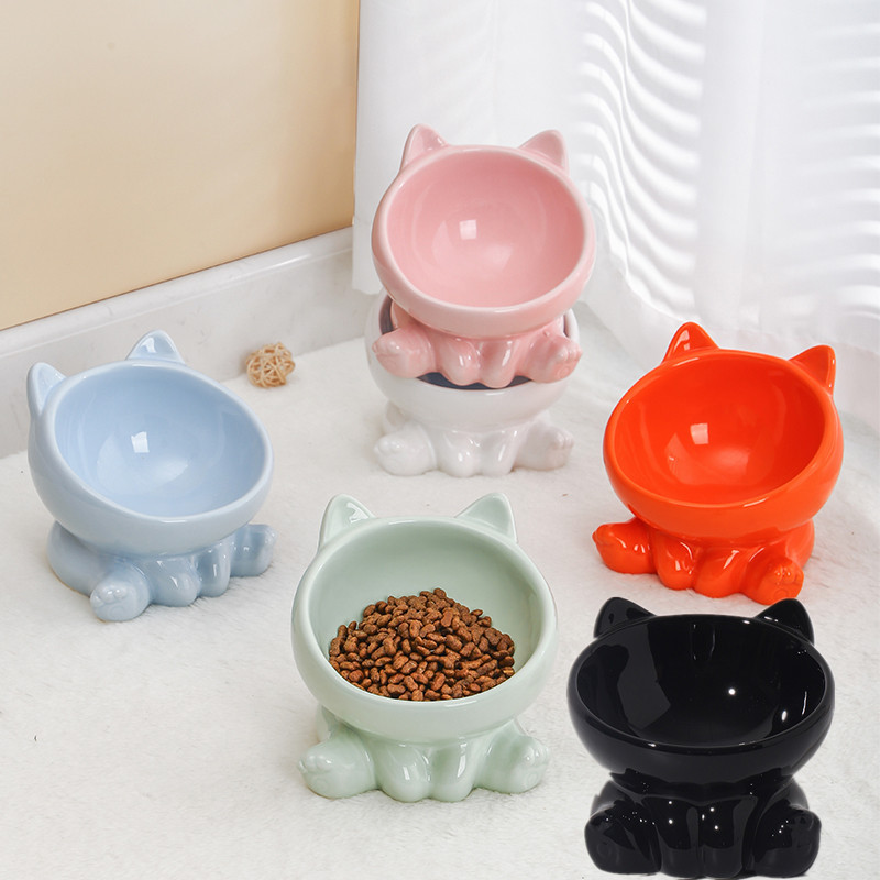 Factory Direct sales Amazon new hot selling ceramic cat bowl cat bowl cat food bowl neck protection oblique mouth Dog Bowl Pet Bowl