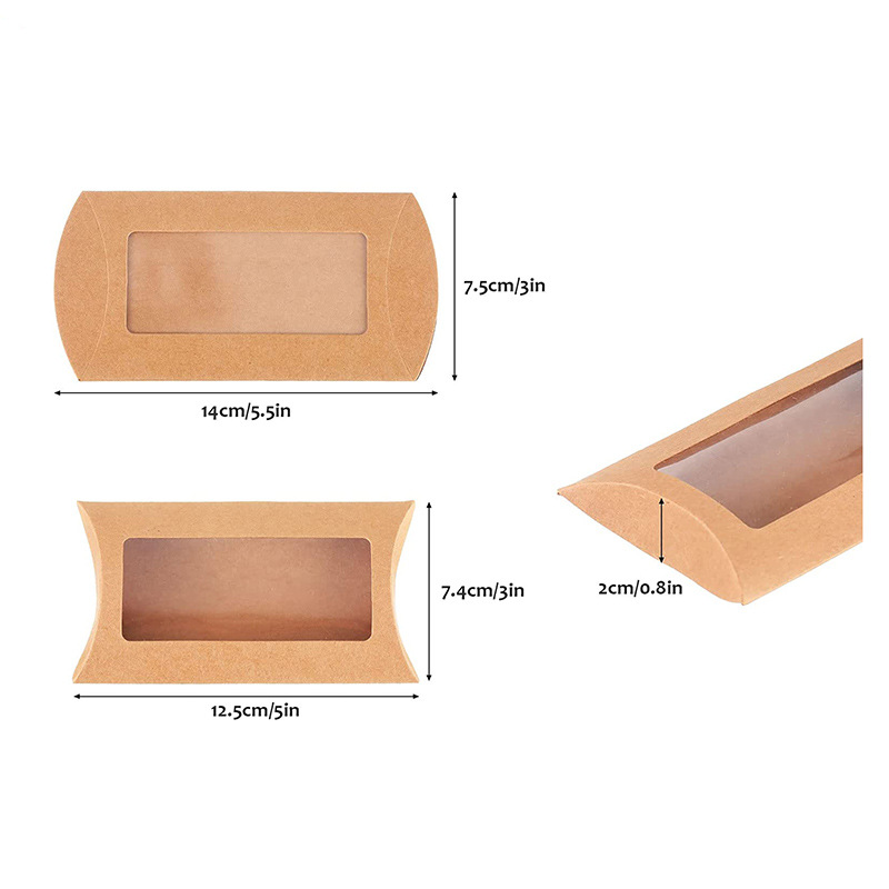Window pillow box small gift packaging yellow Kraft paper pillow box spot wholesale