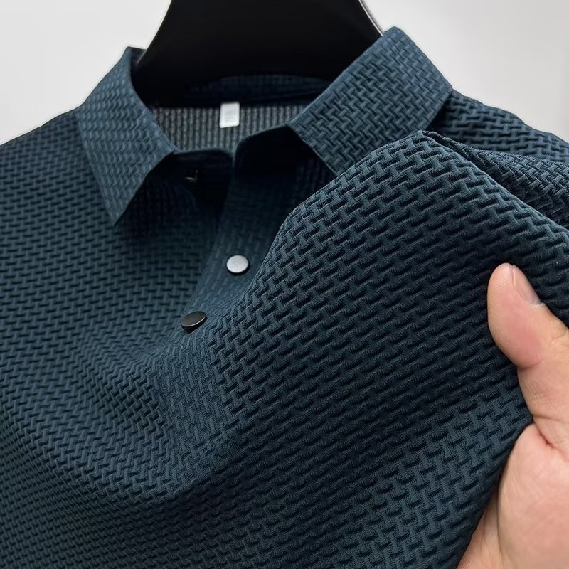 Clearance to pick up leaks ~ summer high-end mesh ice silk short sleeve T-shirt men's shirt collar solid color Paul business polo shirt men