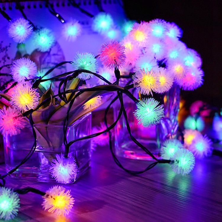 LED太陽能蒲公英燈串 毛毛球電池盒戶外節日裝飾燈庭院景觀燈