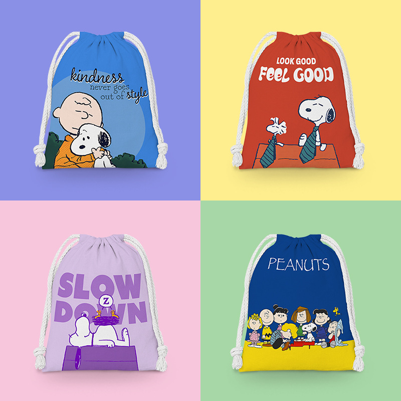 Snoopy Drawstring Pocket Cartoon Small Cloth Bag Student Sundries Storage Bag Cosmetic Bag Portable Wash Bag