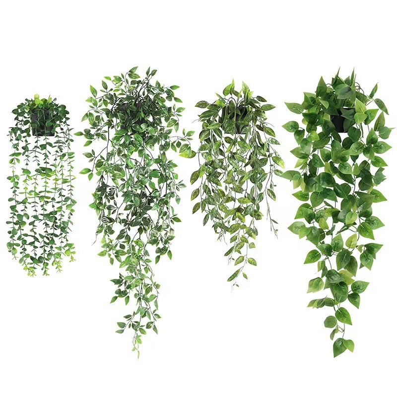 Cross-border artificial potted plant fake hanging plant green eucalyptus Vine Mandala vine with flower pot indoor outdoor decoration