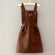 Simple-strap princess dress pure brown-little love
