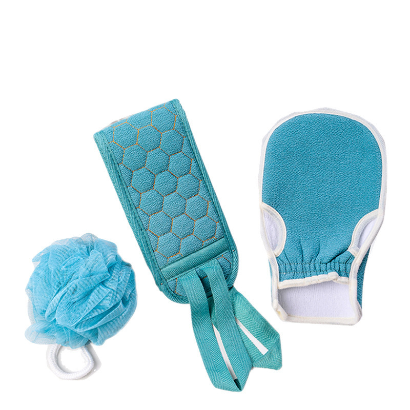 Rubbing Bath Towel Bathing Artifact Three-Piece Set Thickened Gloves Mud Rubbing Decontamination Bath Ball Combination Set Backrest Strip Rubbing Towel