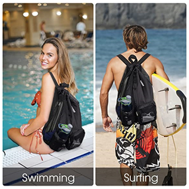Spot Swimming Bag Mesh Drawstring Backpack with Wet Bag Beach Backpack for Swimming, Gym and Workout