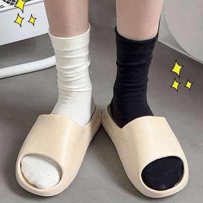 Boneless Yuezi Socks White Women's Mid-length Socks Pure Cotton Ins Trendy Soft Glutinous Loosely Stocking Sweat Absorbing Piled Socks