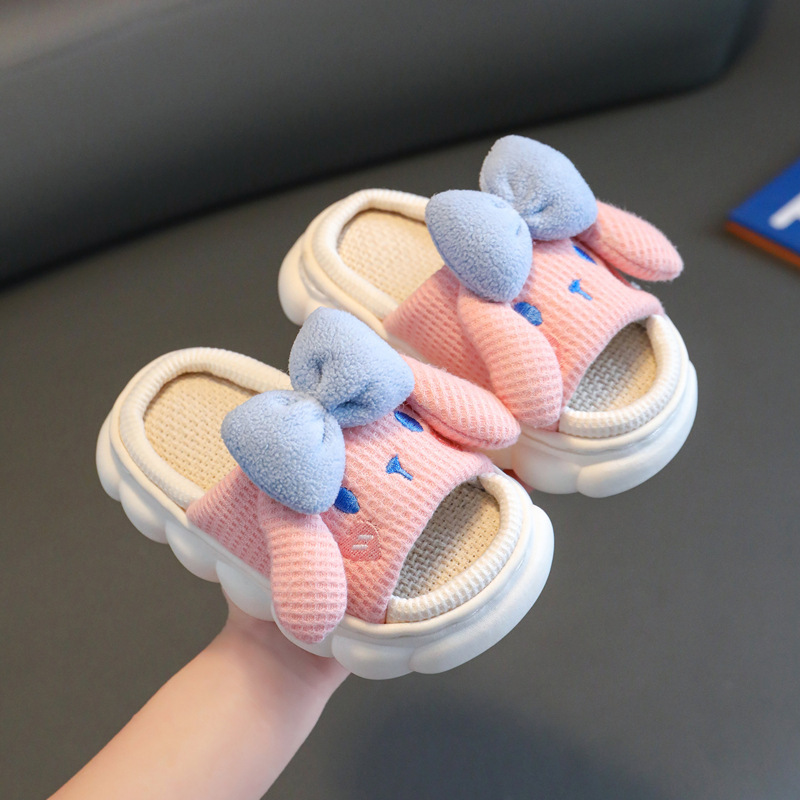 Spring and Autumn Children's linen slippers girls' indoor home non-slip soft bottom breathable parent-child baby Four Seasons cotton and linen slippers