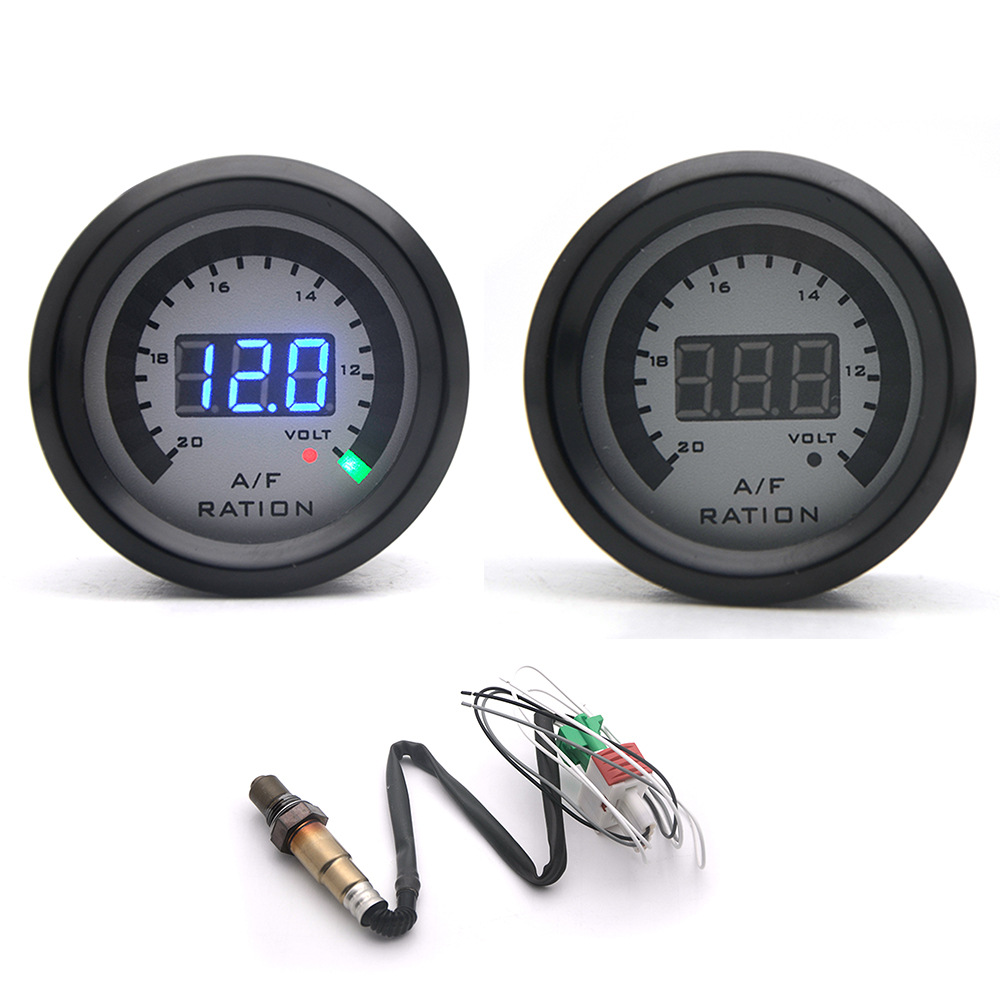 2-inch 52MM white surface digital LED blue light air-fuel ratio meter modified car instrument with oxygen sensor 0-1V
