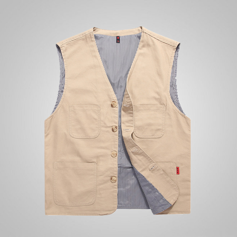 Men's Pure Cotton Large Size Vest Pure Cotton Vest Multi-Pocket Casual Waistcoat Outdoor Cross-Border Casual Vest Fishing Trendy