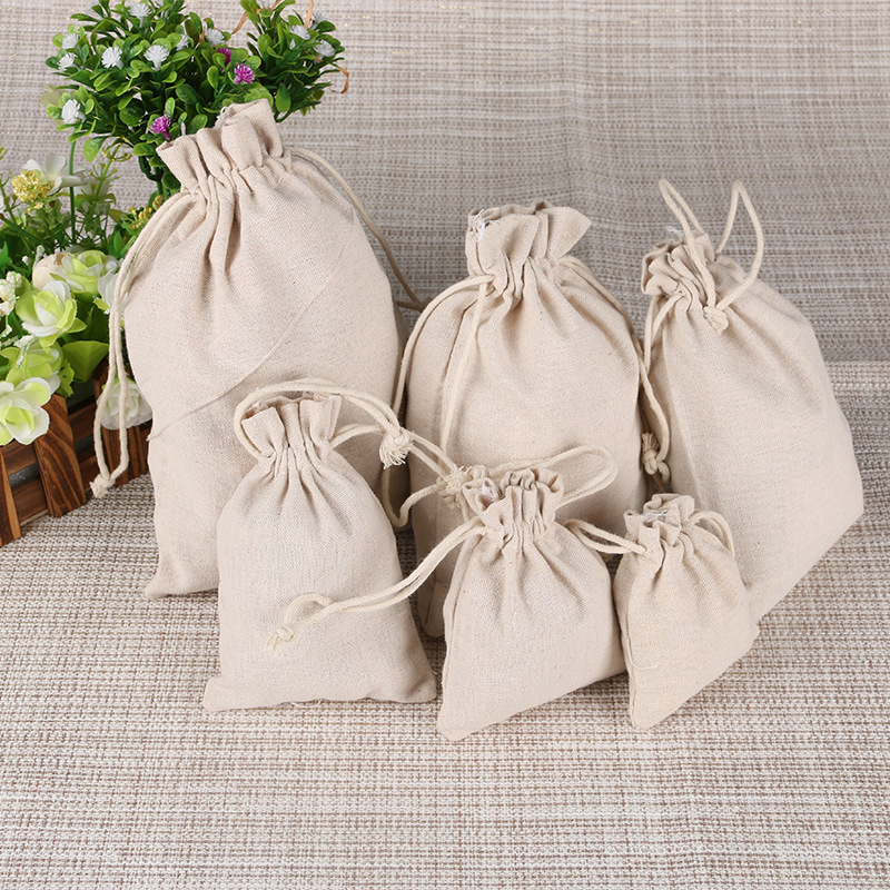 Cotton drawstring pocket dog excrement sugar rice packaging storage bag lock edge cotton linen bag can be printed LOGO