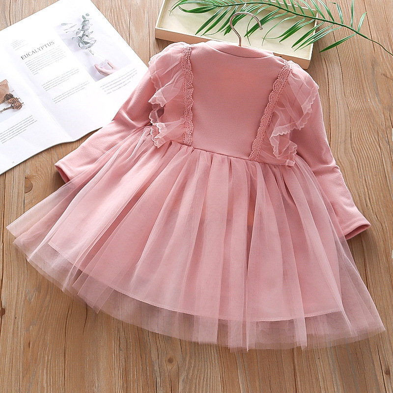 Girls' spring and autumn dress fluffy gauze skirt for children 2022 new style children's western style lace princess dress long sleeve