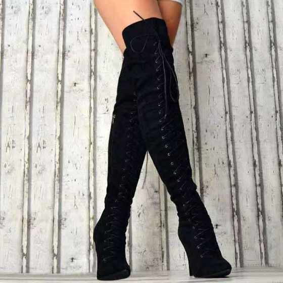 20 Winter High Suede Long High Heel Thin Heel Viscose Shoes European and American Over-the-knee Women's Pointed Fashion Boots