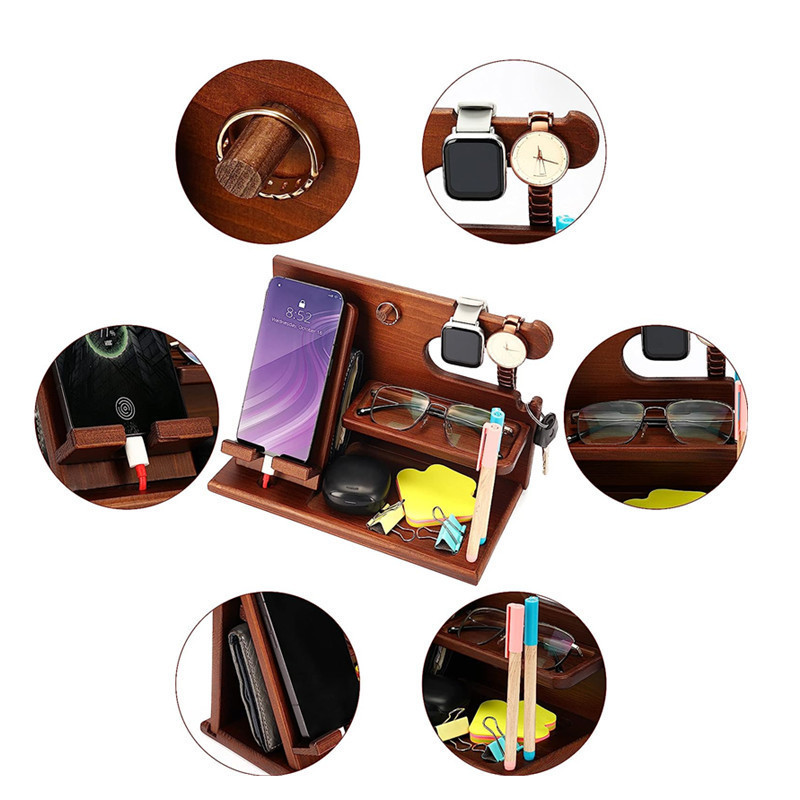 Bedside mobile phone charging bracket solid wood mobile phone storage rack creative decoration multifunctional wooden lazy bracket