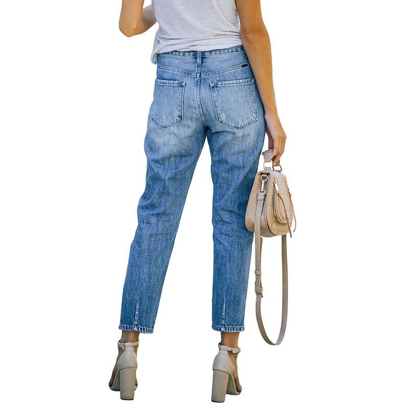 2022 new cross-border Europe and the United States Amazon ripped paint feet high elastic ladies jeans super hot