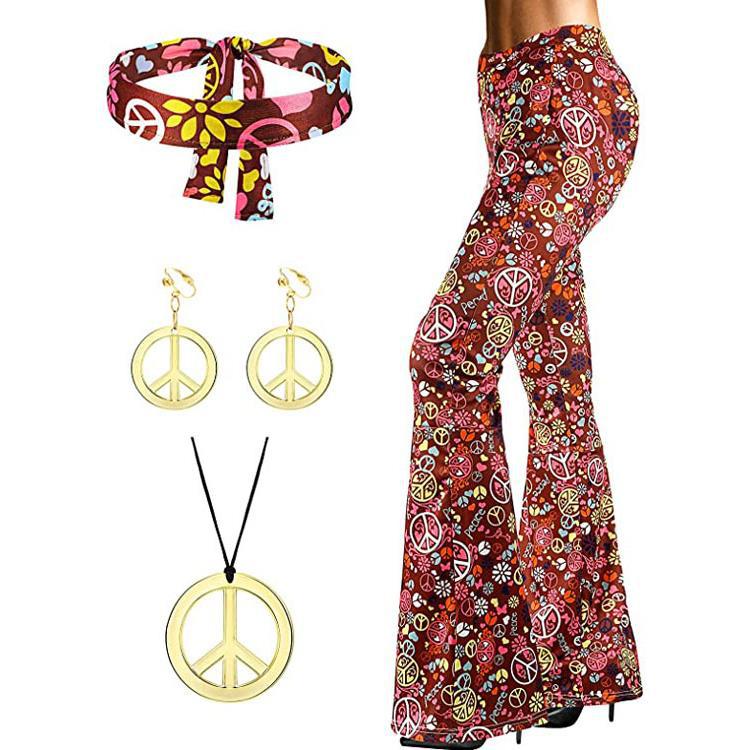 Amazon 20.23 million Halloween Print Flared Pants 70 s Hippie Vintage Print Headband Bohemian Trousers