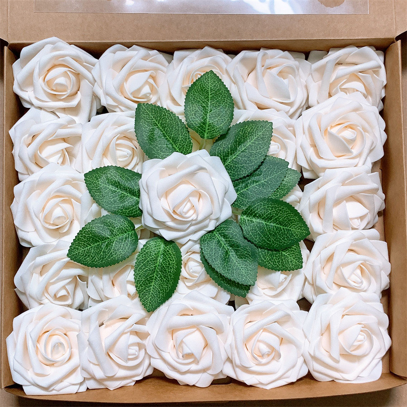 Cross-border gift box foam pe roses 25/50 boxed artificial fake flowers wedding decoration holding flowers