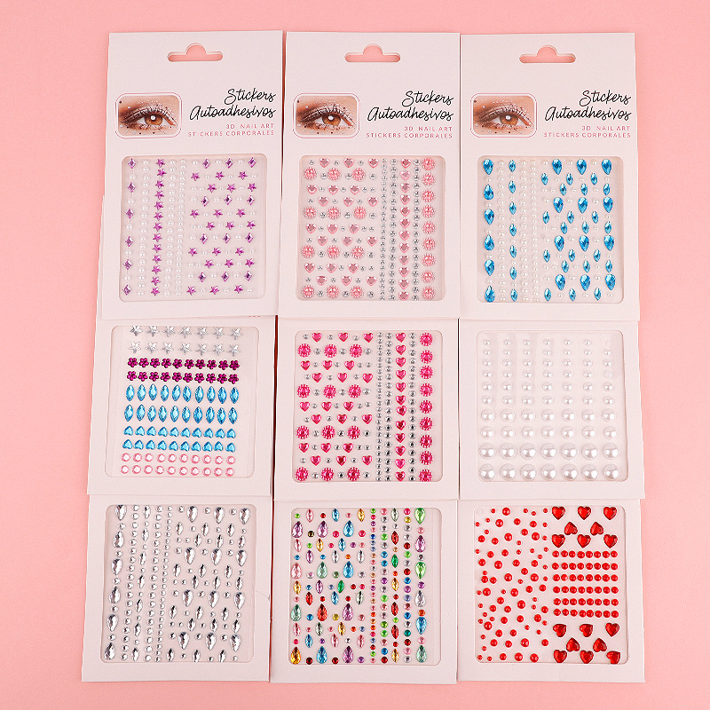 8 Series Colorful Spot Cross-border Wholesale Eye Makeup Eye Diamond Stickers Eyebrow Stickers Pearl Jewelry Children's DIY Decorative Stickers