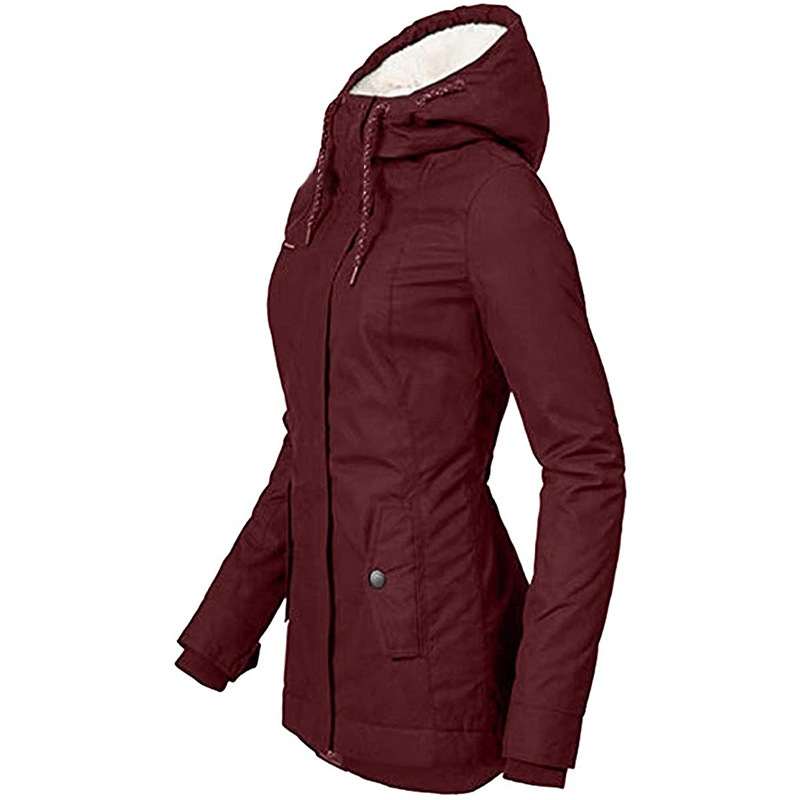 2021 cross-border Europe and the United States wish autumn and winter new women's coat solid color pocket zipper long sleeve velvet coat women