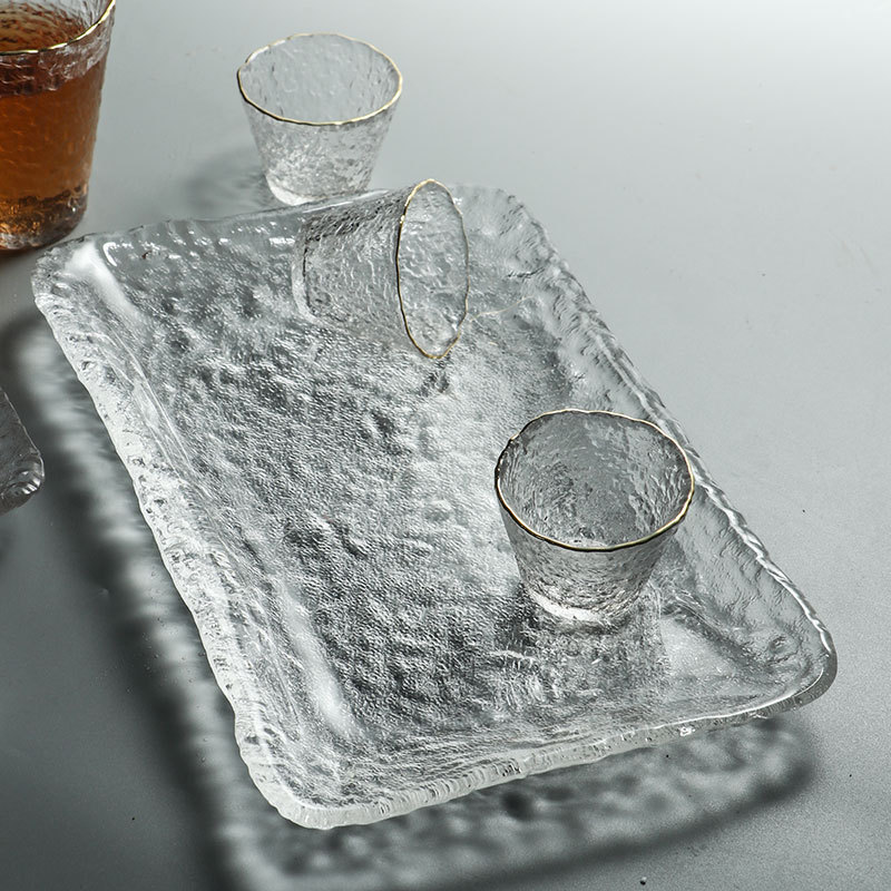 Japanese Style Ice Dew Glass Tea Tray Simple Household Small Tea Table Simple Kung Fu Tea Set Creative Pot Bearing Dry Brewing Table Tray