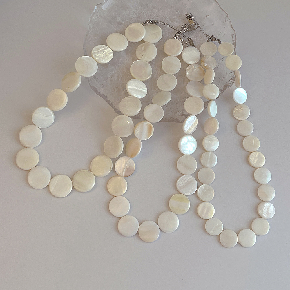 Simple Niche Design Natural Shell Round Necklace Women's Instagram Style All-match Collarbone Chain Accessories for Vacation Beach Style