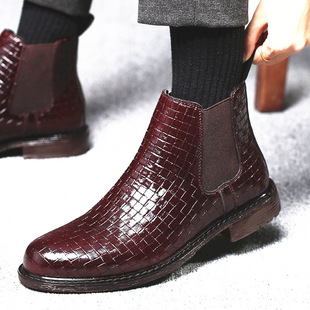 New Austrian Shoes and Boots 8806 Men's Woven Pattern Chelsea Casual Martin Boots Men's Bright High Stappe Men's Boots