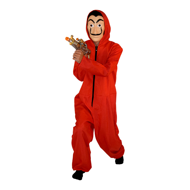 Halloween banknote House cosply costume Dali cos role play clown costume red one-piece clothes mask