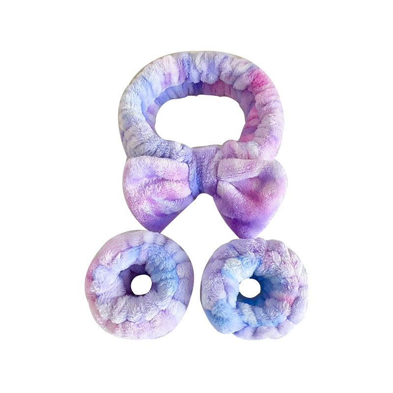 European and American Cross-border Tie-dye Color Face Wash Hair Band Wristband Set Women's Wash-proof Moisture-proof Sports Sweat-wiping Water Absorbent Hair Ring Bracelet