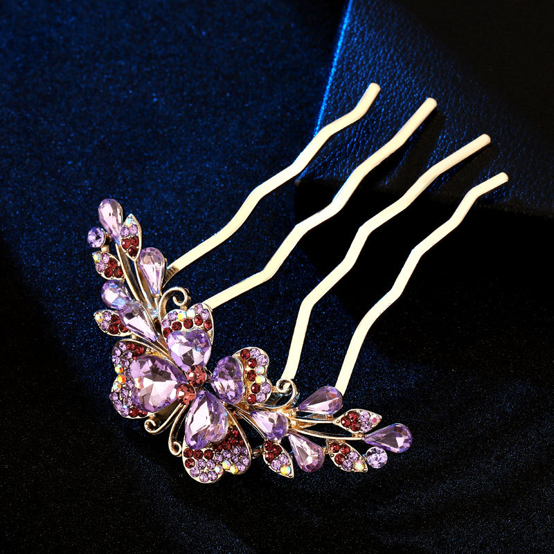 Korean style hair comb hair hair headwear back rhinestone mother bow crystal four-tooth hair clip comb clip