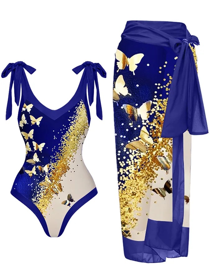 2023 Blue Sunseeker New Multicolor Printed Women's Split Swimsuit Personalized Fashion High Waist bikini bikini