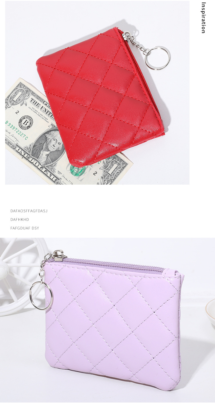 Coin Purse Women's 2022 Diamond Embroidered PU Short Mini Zipper Small Purse Solid Color Coin Card Storage Bag_voghion.com