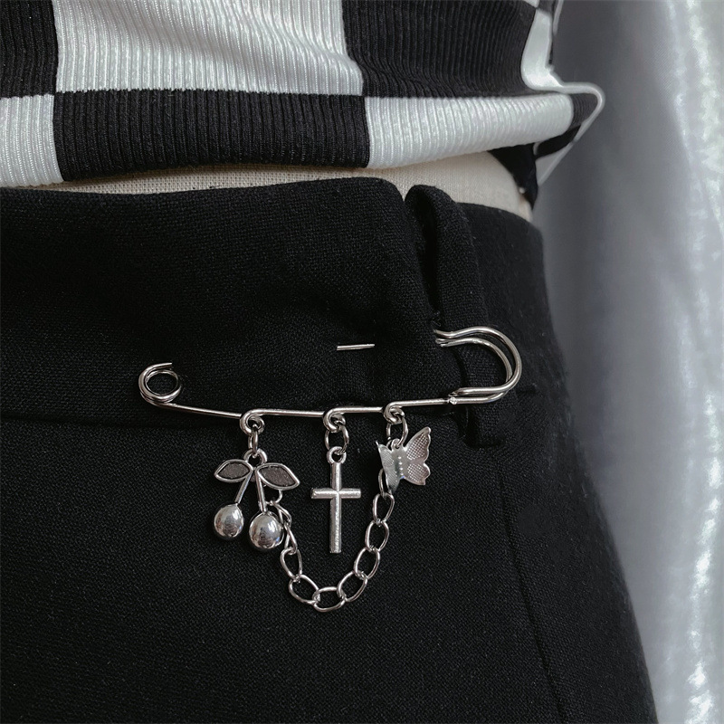 Gothic style punk pin cross Cherry butterfly brooch shoes bag hat chain pin decoration cross border