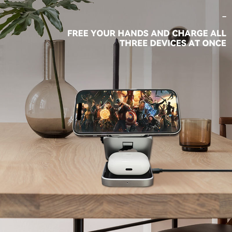 Three-in-one desktop wireless charging bracket magnetic suction wireless charger for Samsung Google Watch headset charging