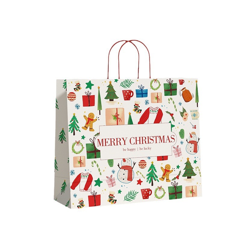 Custom Christmas Gift Bag Premium Sense Kraft Paper Bag Printed Logo Large small size Portable Birthday Gift Bag 3