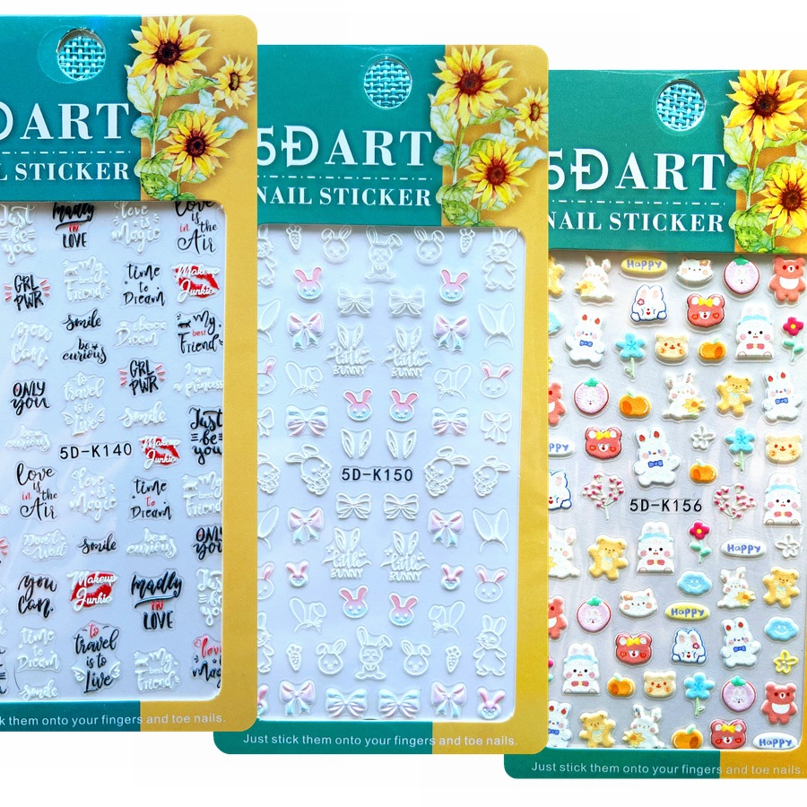 Light Luxury Baroque 5D Embossed Three-Dimensional Nail Art Decal Snowflake Rose Art Flower Cartoon Adhesive Nail Sticker