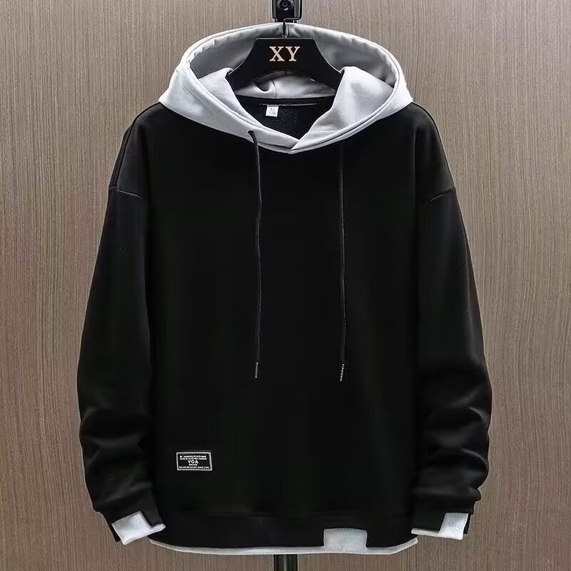 Fake two-piece sweater men's trendy 2023 thin fashion brand men's spring and autumn casual loose hooded jacket