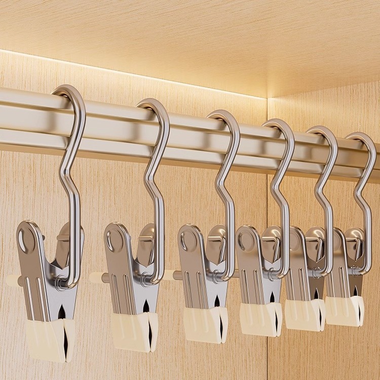 3-word clip single double glue multi-functional with hook clip stainless steel pants clip household seamless storage metal clothes drying