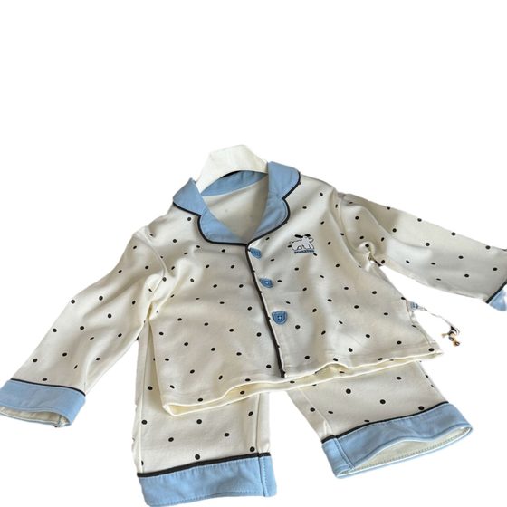 Size 24 New Parent-Child Long-Sleeved Home Clothes suit Cotton Lapel Pajamas Two-Piece Set for Boys and Girls